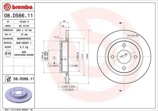 Bremsscheibe BREMBO 08.D566.11 Bild Bremsscheibe BREMBO 08.D566.11