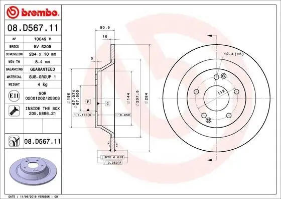 Bremsscheibe Hinterachse BREMBO 08.D567.11