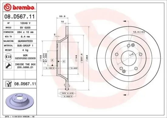Bremsscheibe Hinterachse BREMBO 08.D567.11 Bild Bremsscheibe Hinterachse BREMBO 08.D567.11
