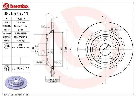 Bremsscheibe Hinterachse BREMBO 08.D575.11