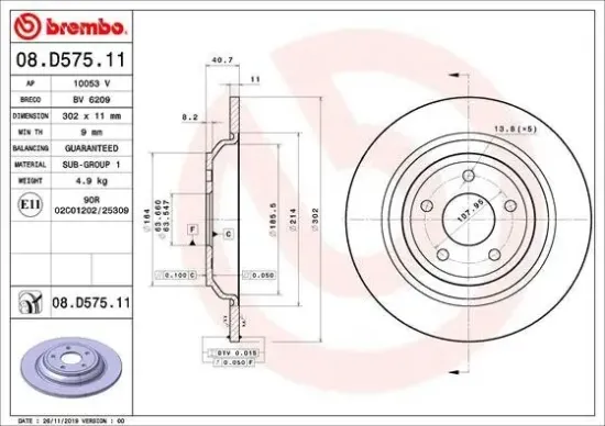 Bremsscheibe Hinterachse BREMBO 08.D575.11 Bild Bremsscheibe Hinterachse BREMBO 08.D575.11