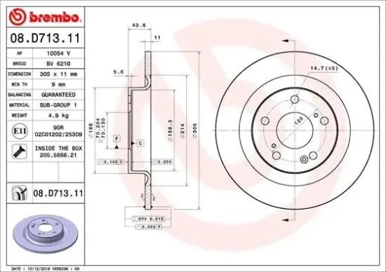 Bremsscheibe Hinterachse BREMBO 08.D713.11 Bild Bremsscheibe Hinterachse BREMBO 08.D713.11