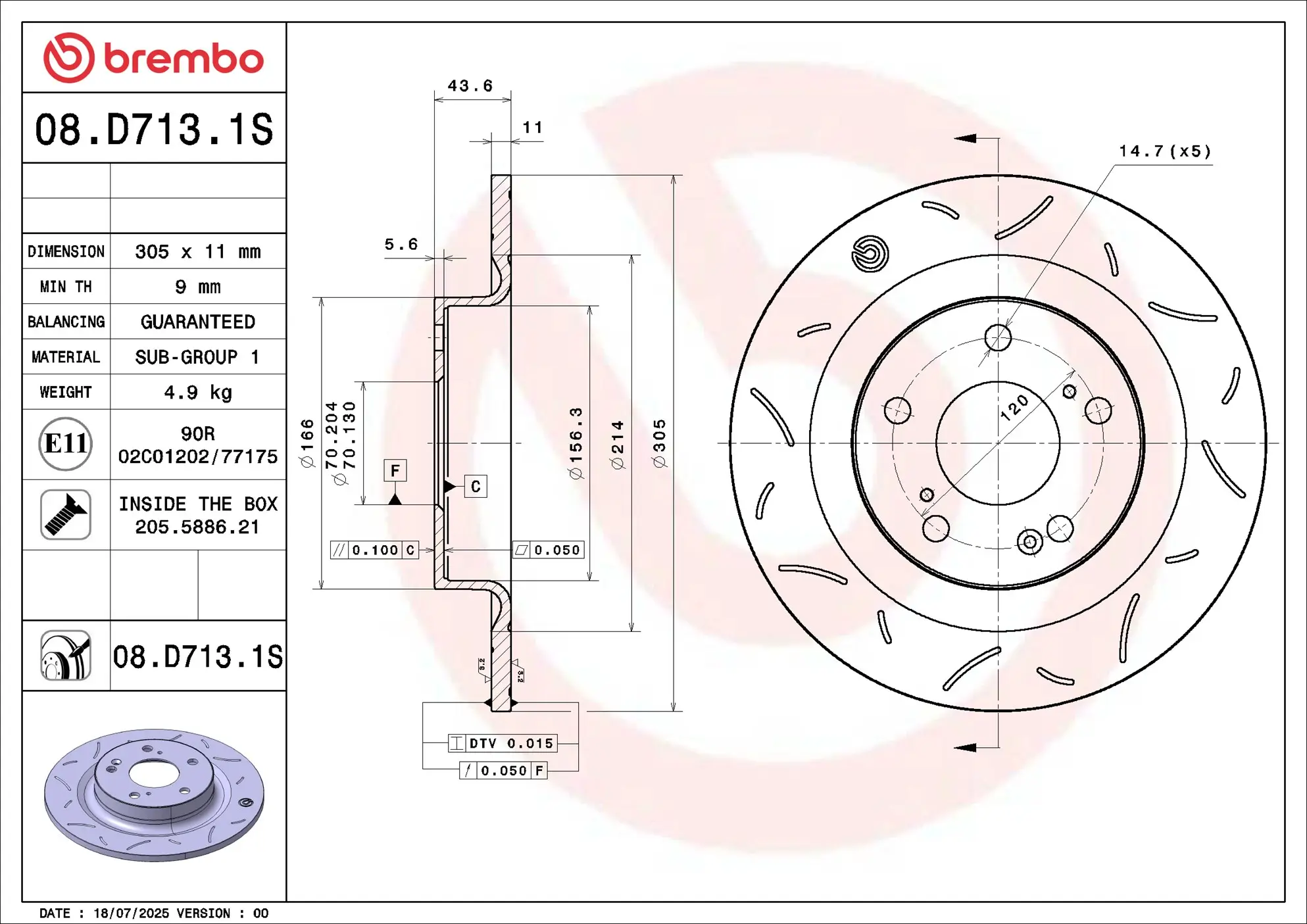 Bremsscheibe Hinterachse BREMBO 08.D713.1S
