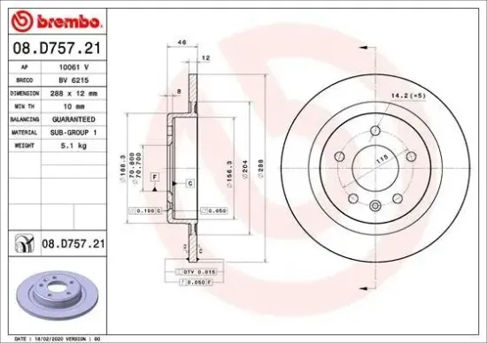 Bremsscheibe Hinterachse BREMBO 08.D757.21 Bild Bremsscheibe Hinterachse BREMBO 08.D757.21
