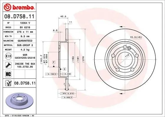 Bremsscheibe BREMBO 08.D758.11