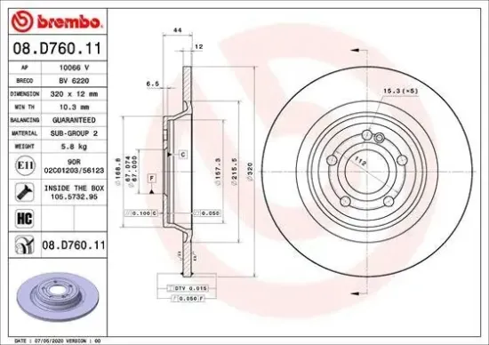 Bremsscheibe BREMBO 08.D760.11 Bild Bremsscheibe BREMBO 08.D760.11