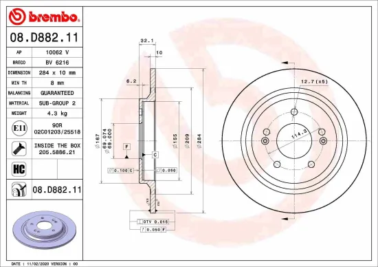 Bremsscheibe BREMBO 08.D882.11 Bild Bremsscheibe BREMBO 08.D882.11