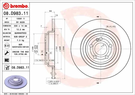 Bremsscheibe Hinterachse BREMBO 08.D983.11 Bild Bremsscheibe Hinterachse BREMBO 08.D983.11