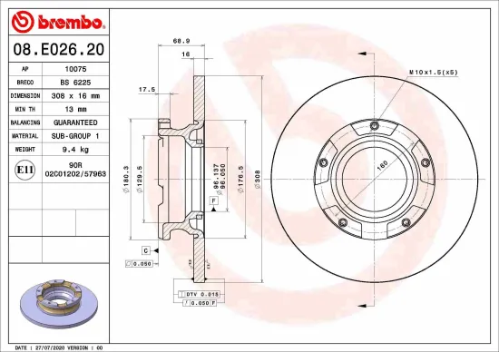 Bremsscheibe BREMBO 08.E026.20 Bild Bremsscheibe BREMBO 08.E026.20