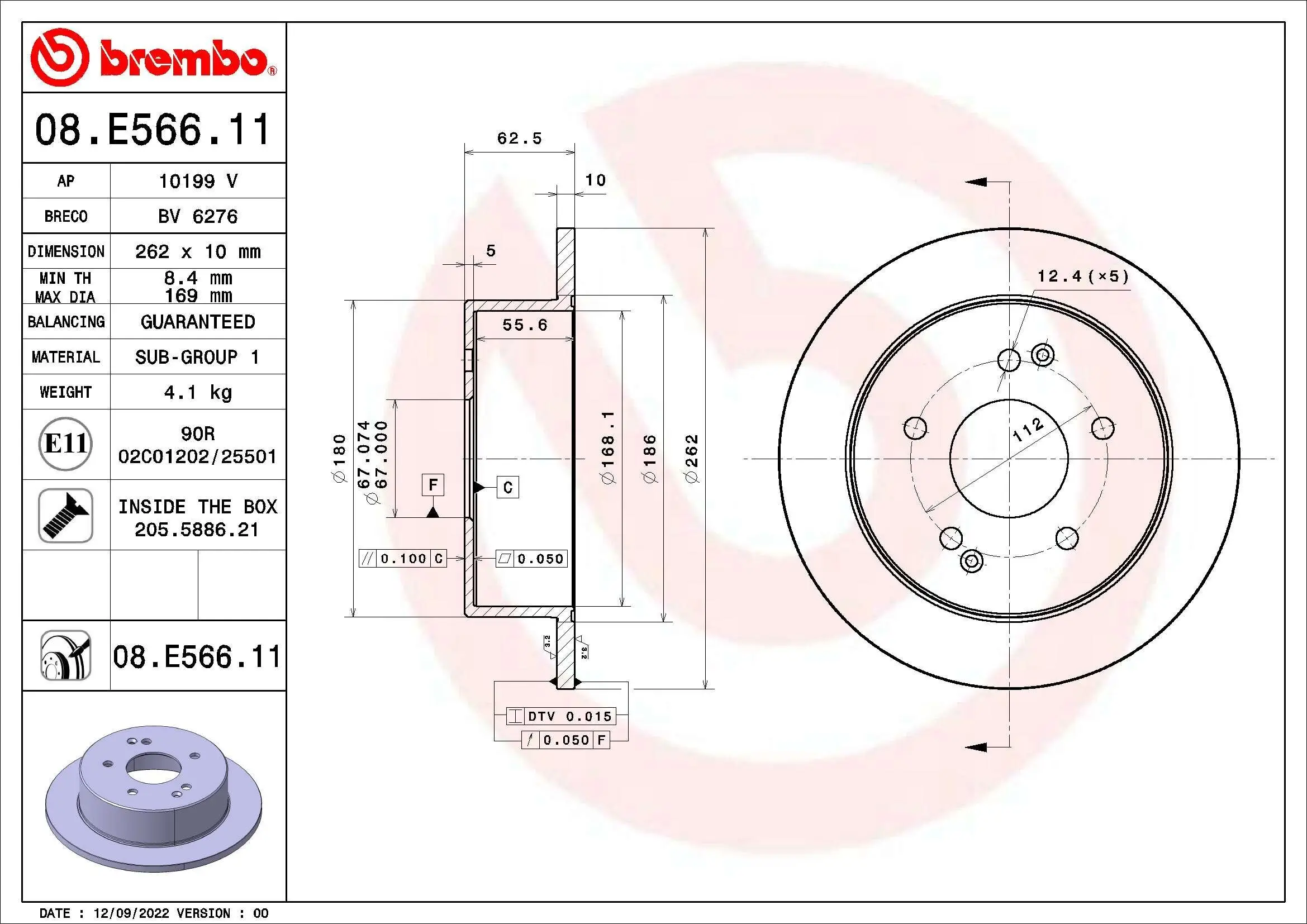 Bremsscheibe Hinterachse BREMBO 08.E566.11