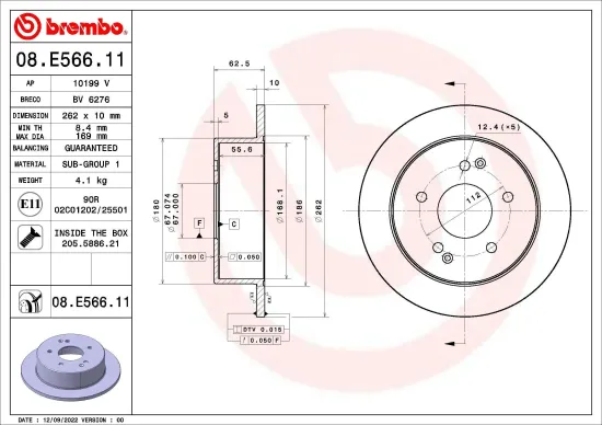 Bremsscheibe Hinterachse BREMBO 08.E566.11 Bild Bremsscheibe Hinterachse BREMBO 08.E566.11