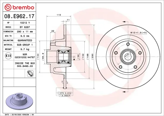 Bremsscheibe Hinterachse BREMBO 08.E962.17 Bild Bremsscheibe Hinterachse BREMBO 08.E962.17