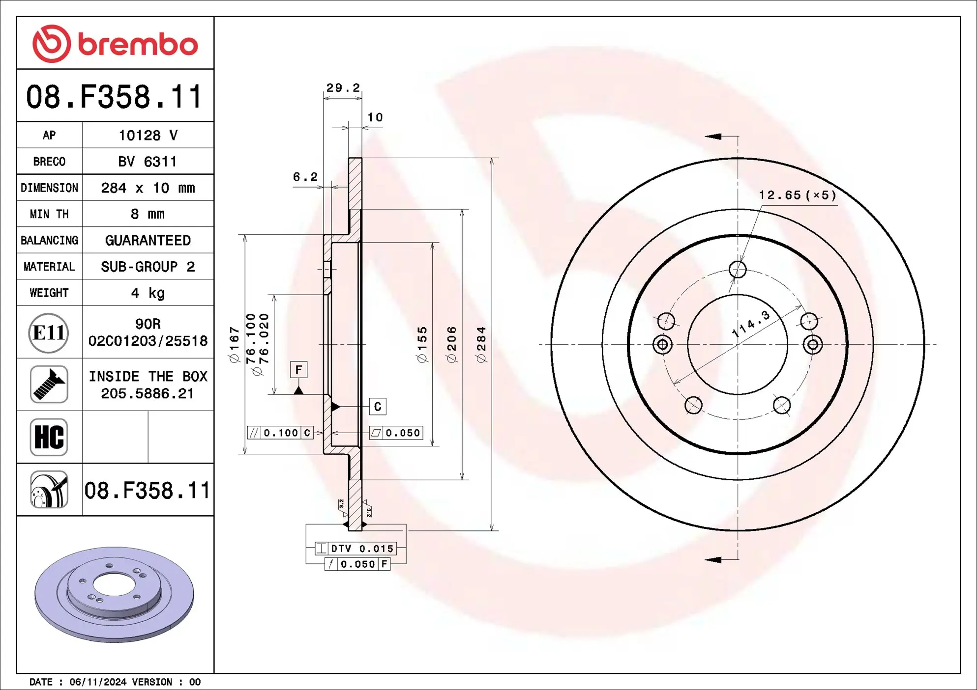 Bremsscheibe Hinterachse BREMBO 08.F358.11