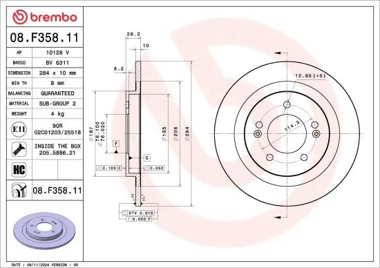 Bremsscheibe Hinterachse BREMBO 08.F358.11 Bild Bremsscheibe Hinterachse BREMBO 08.F358.11