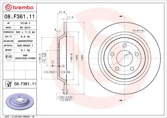 Bremsscheibe Hinterachse BREMBO 08.F361.11 Bild Bremsscheibe Hinterachse BREMBO 08.F361.11