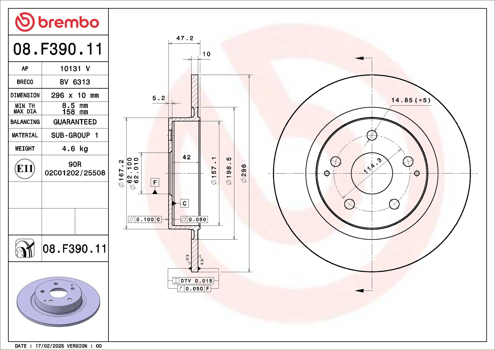 Bremsscheibe Hinterachse BREMBO 08.F390.11