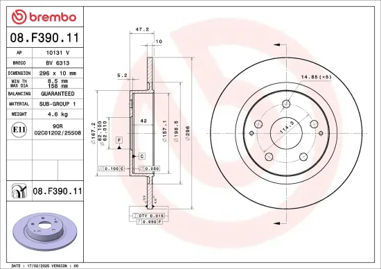 Bremsscheibe Hinterachse BREMBO 08.F390.11 Bild Bremsscheibe Hinterachse BREMBO 08.F390.11