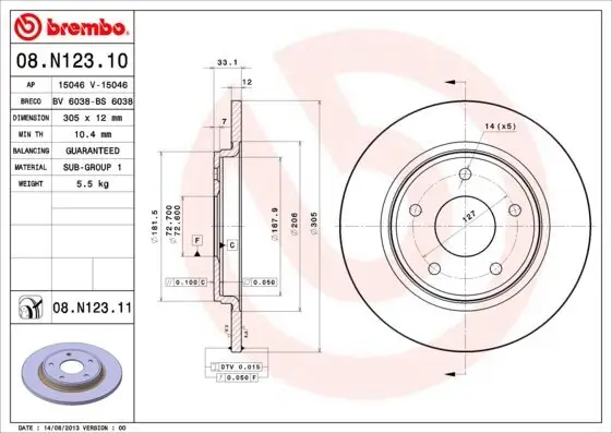 Bremsscheibe Hinterachse BREMBO 08.N123.11