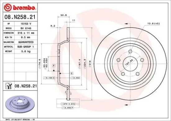 Bremsscheibe BREMBO 08.N258.21 Bild Bremsscheibe BREMBO 08.N258.21