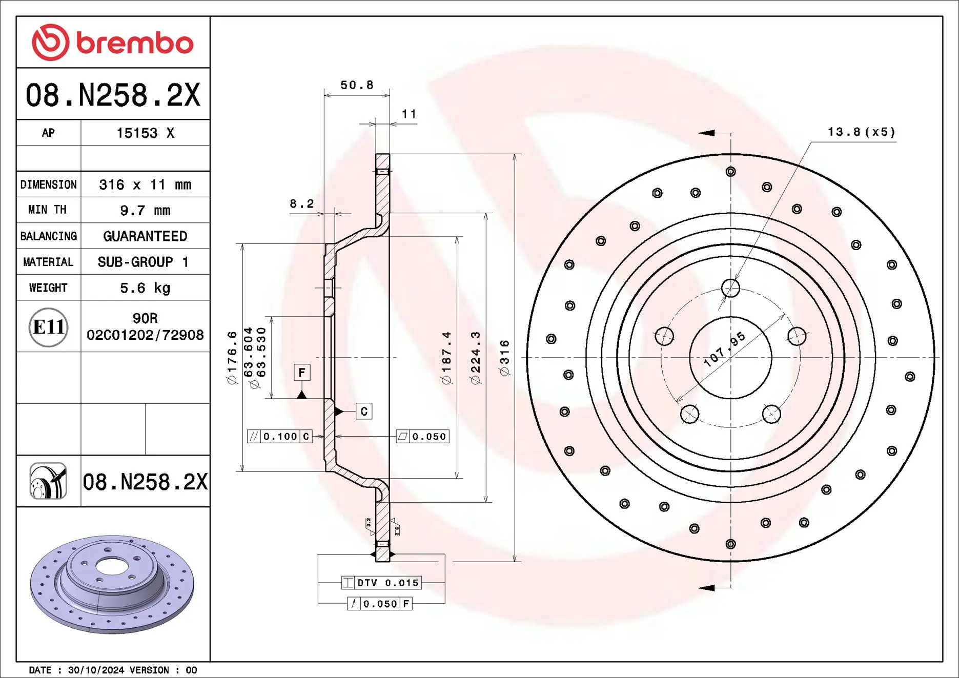 Bremsscheibe Hinterachse BREMBO 08.N258.2X