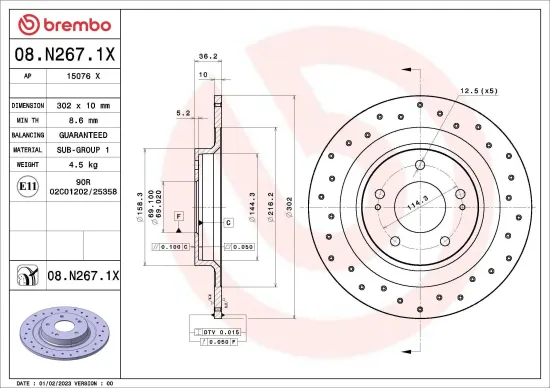Bremsscheibe Hinterachse BREMBO 08.N267.1X Bild Bremsscheibe Hinterachse BREMBO 08.N267.1X