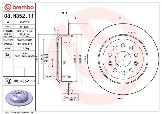 Bremsscheibe Hinterachse BREMBO 08.N352.11 Bild Bremsscheibe Hinterachse BREMBO 08.N352.11