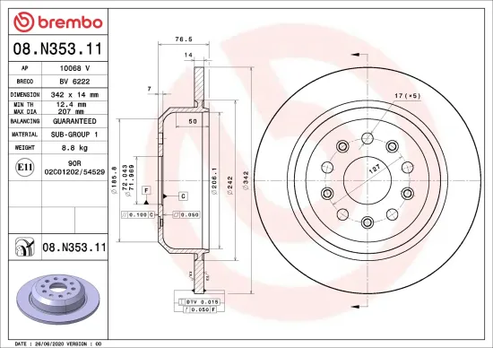 Bremsscheibe Hinterachse BREMBO 08.N353.11 Bild Bremsscheibe Hinterachse BREMBO 08.N353.11