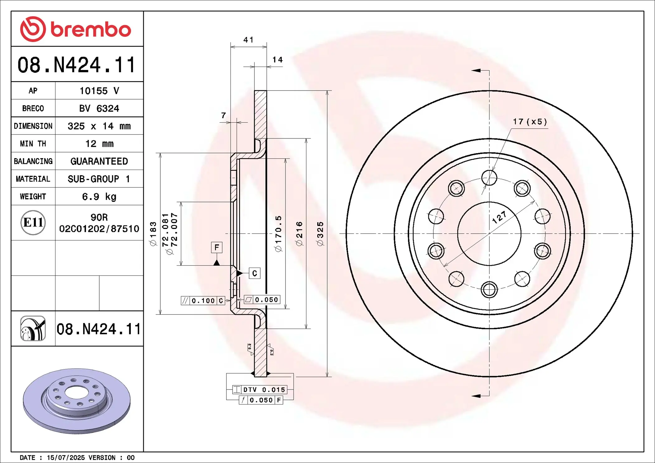 Bremsscheibe Hinterachse BREMBO 08.N424.11