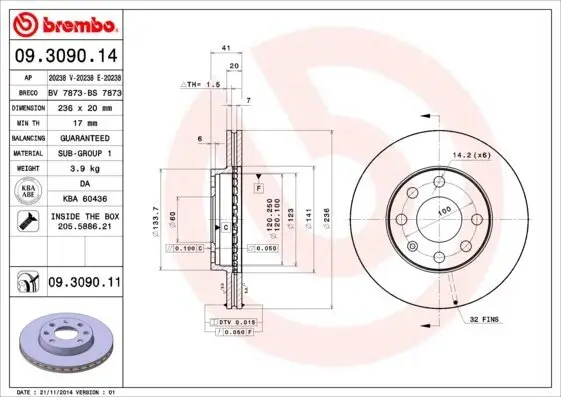Bremsscheibe Vorderachse BREMBO 09.3090.11