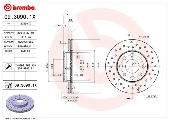 Bremsscheibe BREMBO 09.3090.1X