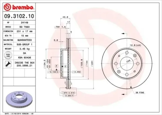 Bremsscheibe BREMBO 09.3102.10 Bild Bremsscheibe BREMBO 09.3102.10