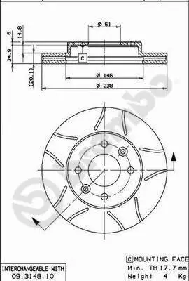 Bremsscheibe Vorderachse BREMBO 09.3148.75 Bild Bremsscheibe Vorderachse BREMBO 09.3148.75