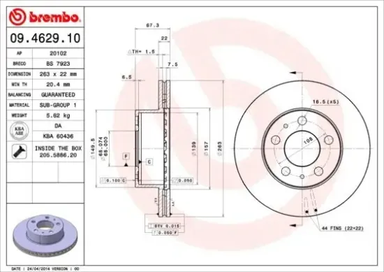 Bremsscheibe BREMBO 09.4629.10 Bild Bremsscheibe BREMBO 09.4629.10