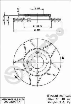 Bremsscheibe Vorderachse BREMBO 09.4765.75 Bild Bremsscheibe Vorderachse BREMBO 09.4765.75