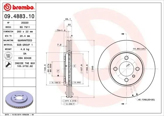 Bremsscheibe BREMBO 09.4883.10