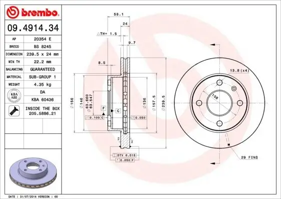 Bremsscheibe BREMBO 09.4914.34