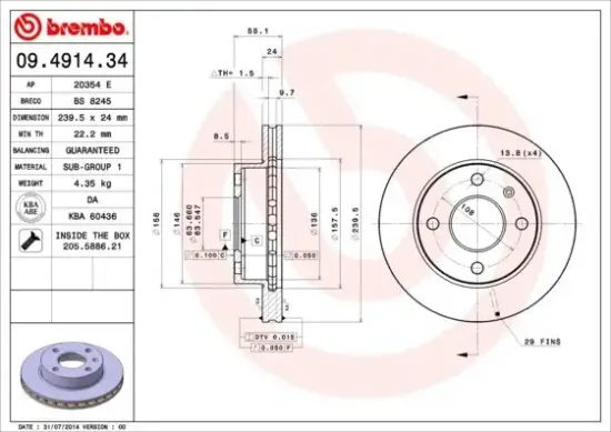 Bremsscheibe BREMBO 09.4914.34 Bild Bremsscheibe BREMBO 09.4914.34