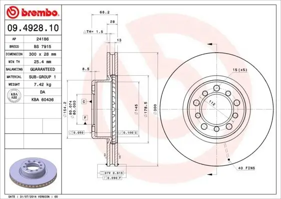 Bremsscheibe BREMBO 09.4928.10 Bild Bremsscheibe BREMBO 09.4928.10