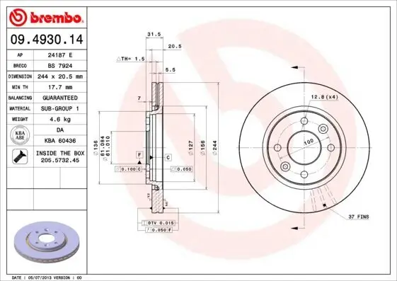 Bremsscheibe Vorderachse BREMBO 09.4930.14