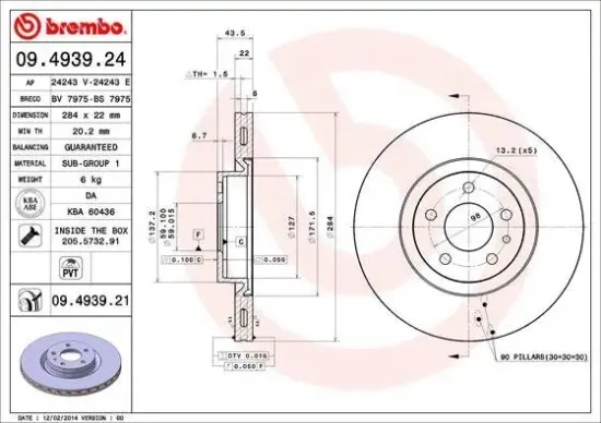 Bremsscheibe Vorderachse BREMBO 09.4939.21 Bild Bremsscheibe Vorderachse BREMBO 09.4939.21