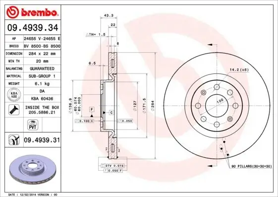 Bremsscheibe Vorderachse BREMBO 09.4939.31