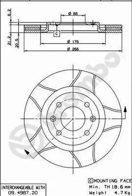 Bremsscheibe BREMBO 09.4987.76 Bild Bremsscheibe BREMBO 09.4987.76