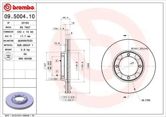 Bremsscheibe BREMBO 09.5004.10