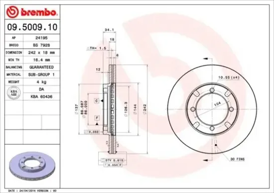 Bremsscheibe Vorderachse BREMBO 09.5009.10 Bild Bremsscheibe Vorderachse BREMBO 09.5009.10