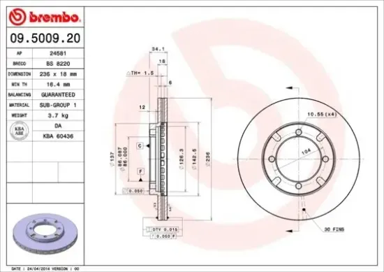 Bremsscheibe Vorderachse BREMBO 09.5009.20 Bild Bremsscheibe Vorderachse BREMBO 09.5009.20
