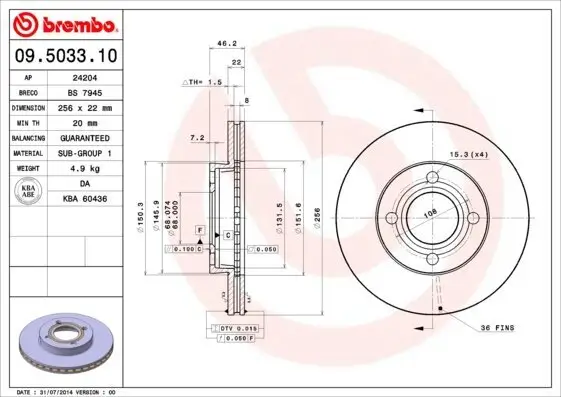 Bremsscheibe Vorderachse BREMBO 09.5033.10