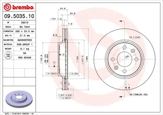Bremsscheibe Vorderachse BREMBO 09.5035.10