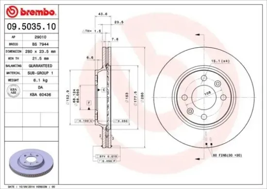 Bremsscheibe Vorderachse BREMBO 09.5035.10 Bild Bremsscheibe Vorderachse BREMBO 09.5035.10