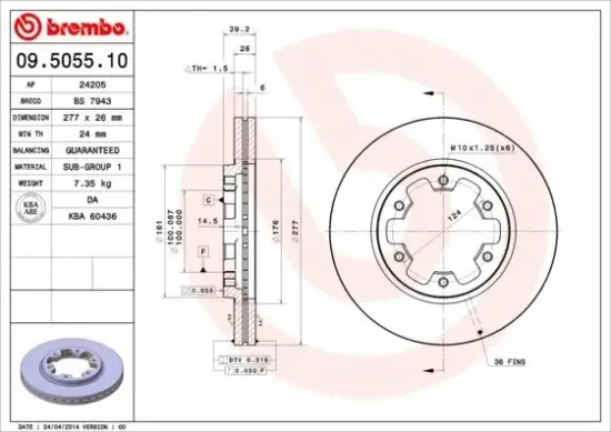 Bremsscheibe Vorderachse BREMBO 09.5055.10 Bild Bremsscheibe Vorderachse BREMBO 09.5055.10