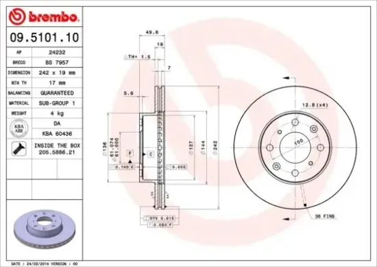 Bremsscheibe BREMBO 09.5101.10 Bild Bremsscheibe BREMBO 09.5101.10